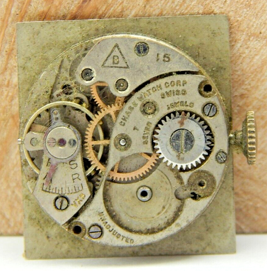 Vintage Chase 7 jewel Buser 15 men’s wrist watch movement with dial and crown