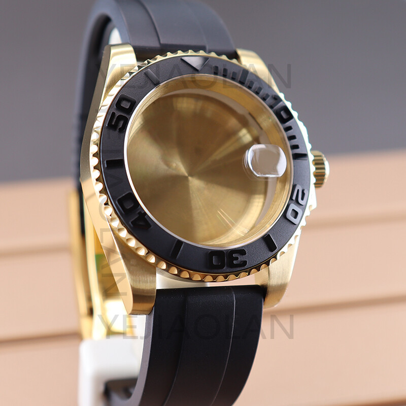 40mm Yacht Mod Watch Case Ceramic Bezel Rubber Strap For Seiko NH34 NH35 NH36