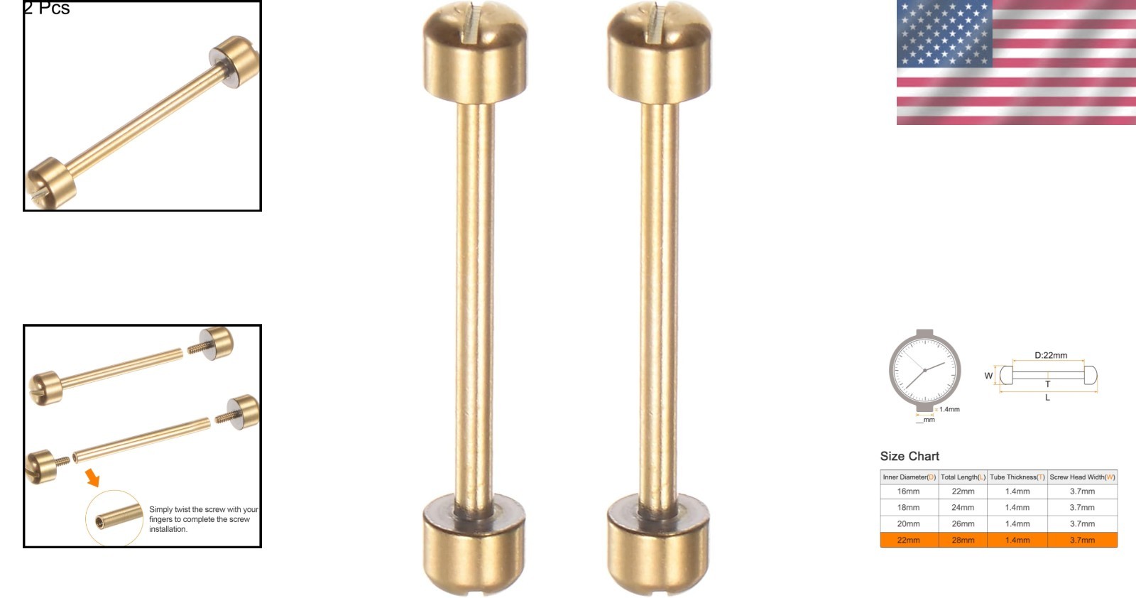 22mm Stainless Steel Watch Pins – Lightweight & Easy to Install Without Tools