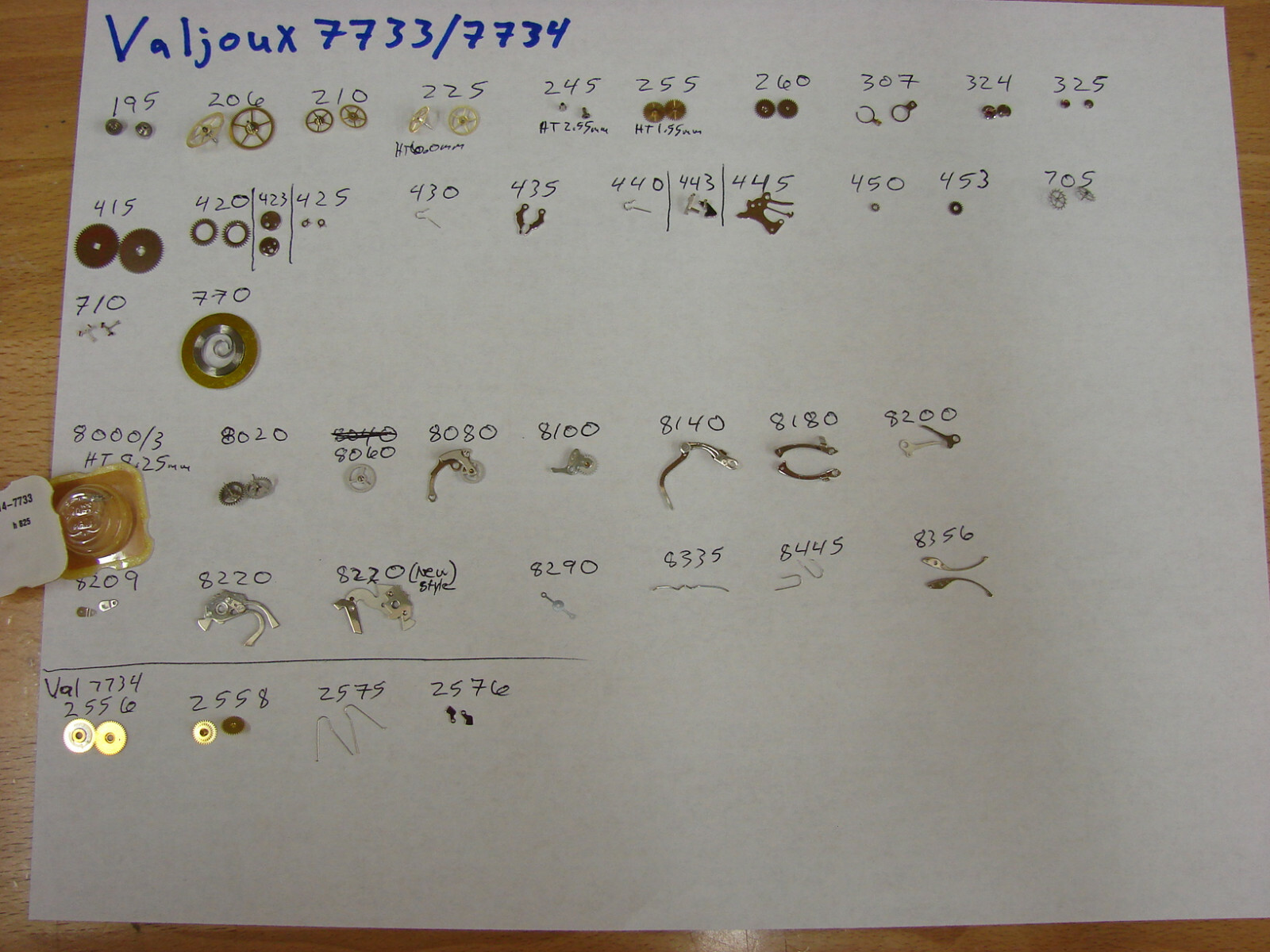 Valjoux 7733, 7734 chronograph watch parts New Old Stock #8000, 8020, 8140, 770+