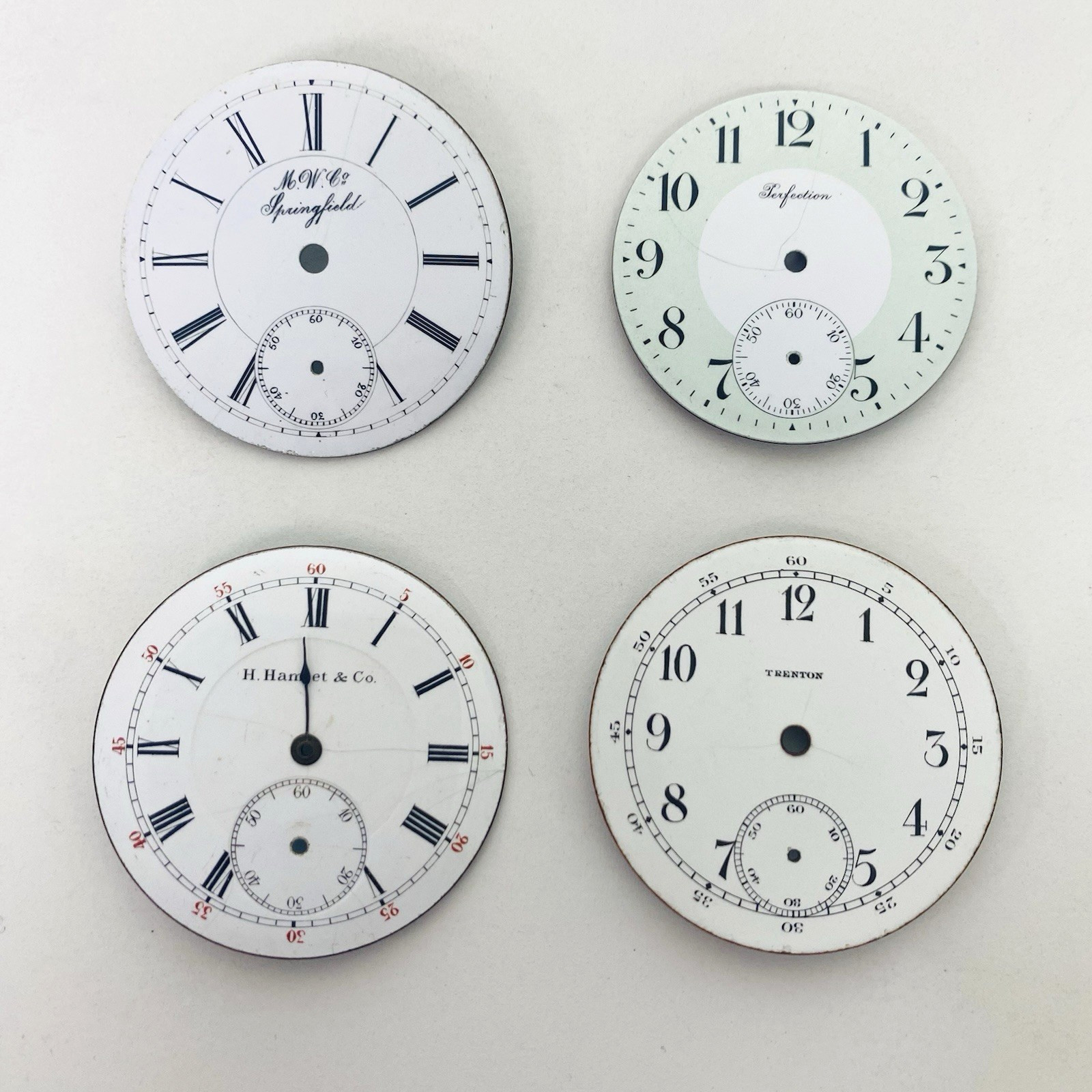 Pocket Watch Enamel Dials M.W.Co Springfield Perfection Trenton H.Hamlet lot
