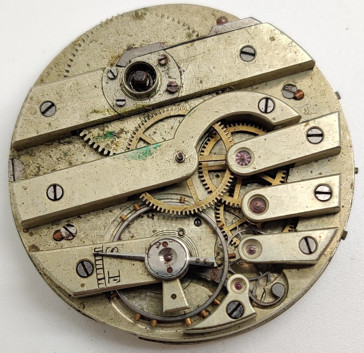 Vintage Jules Huguenin High Grade pocket watch movement runs for repair 38.6mm