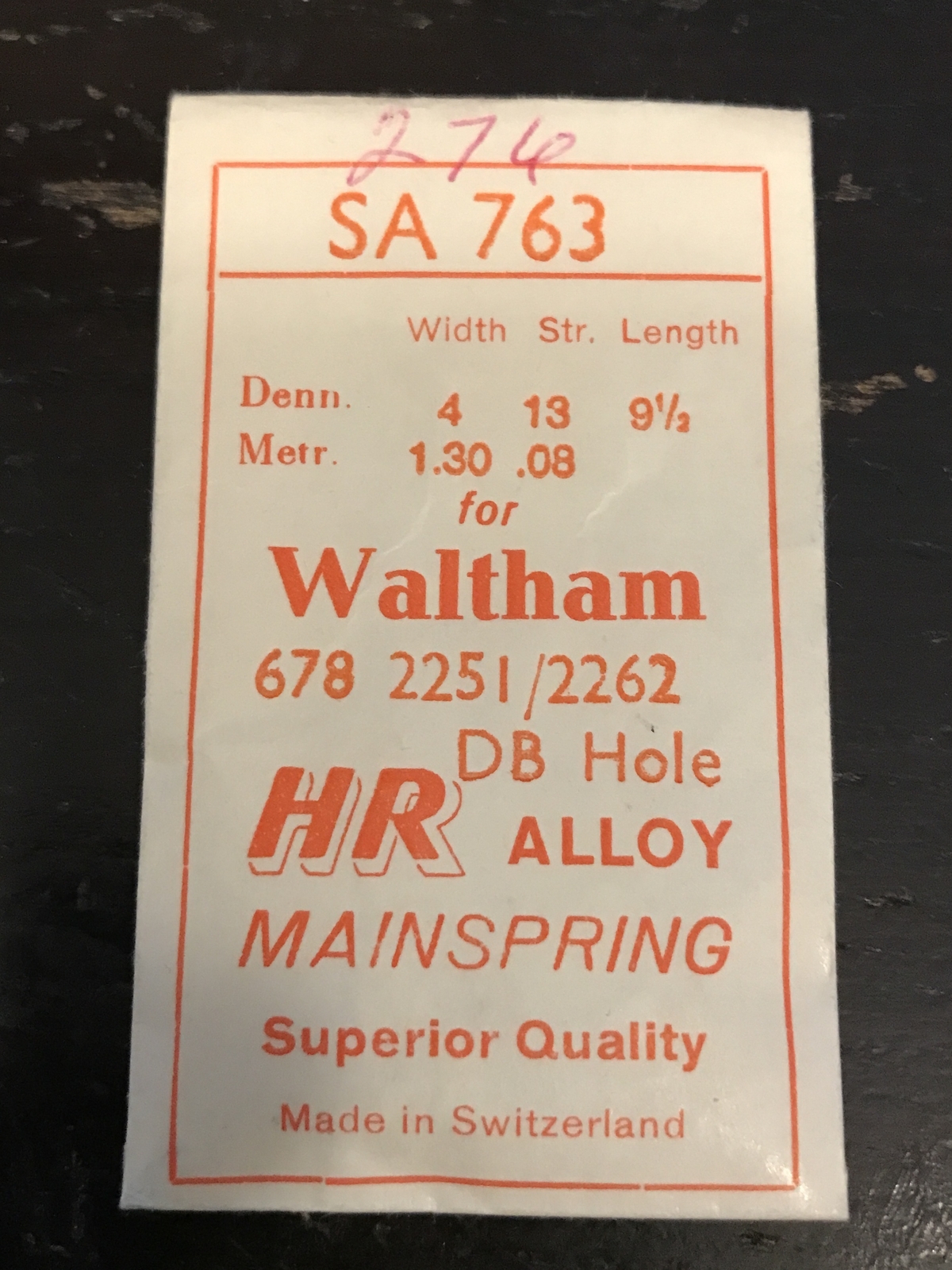 HR Mainspring SA763 for Waltham Model 678 #2251 / 2262 – Alloy