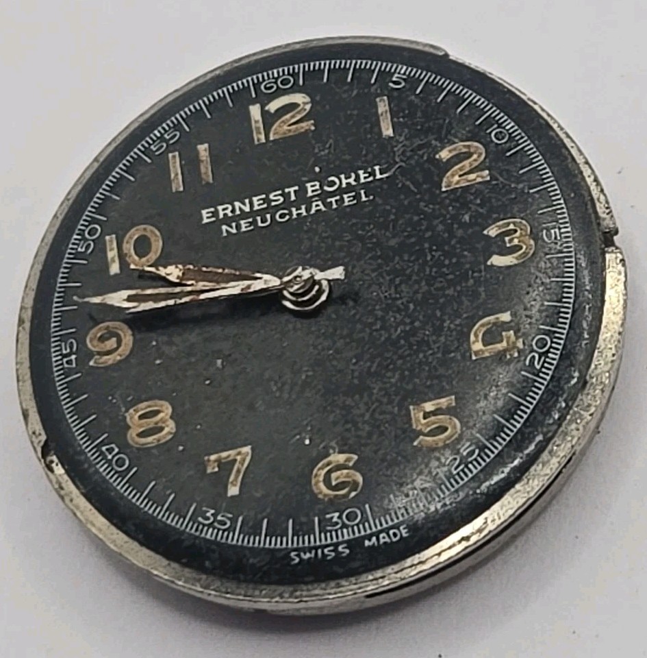 Vintage Mens Ernest Borel Neuchatel Movement Black Dial As Is 25.8mm