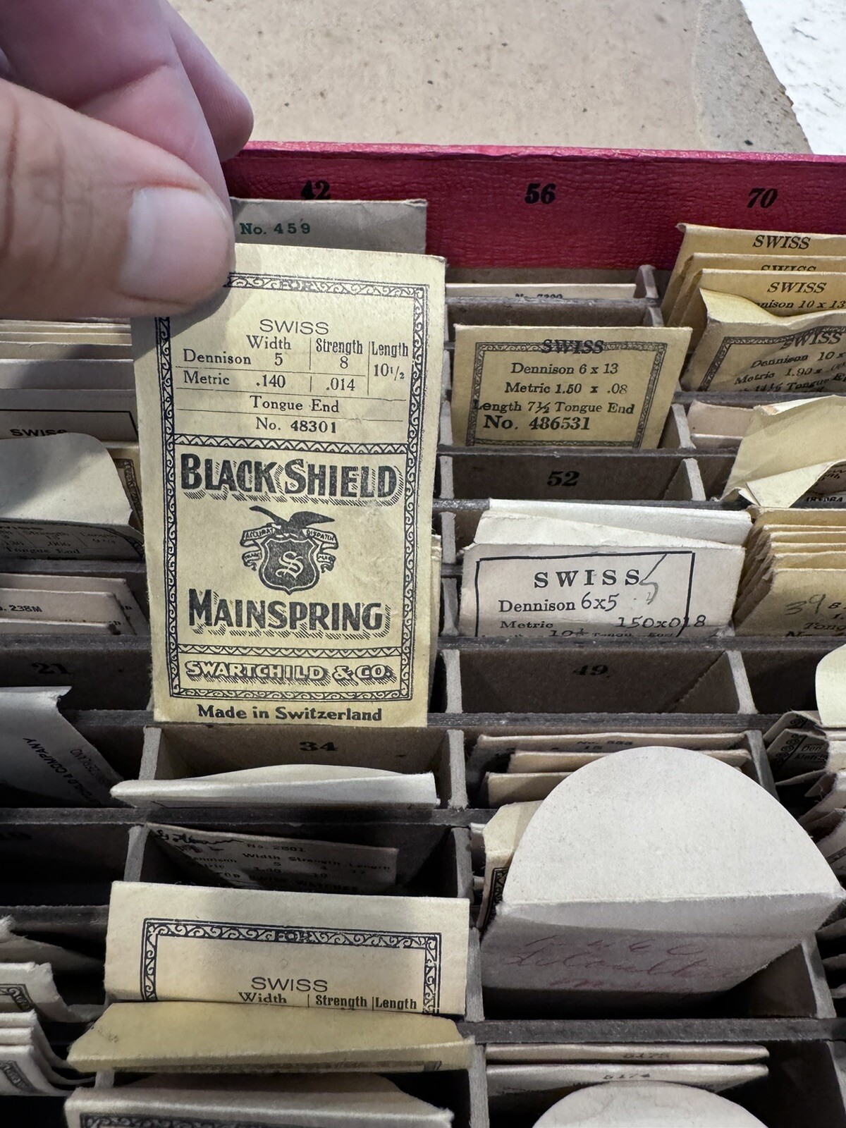 VTG Swartchild Co Watchmakers Slotted Assorted Repair Box W/ 140+- NOS Springs