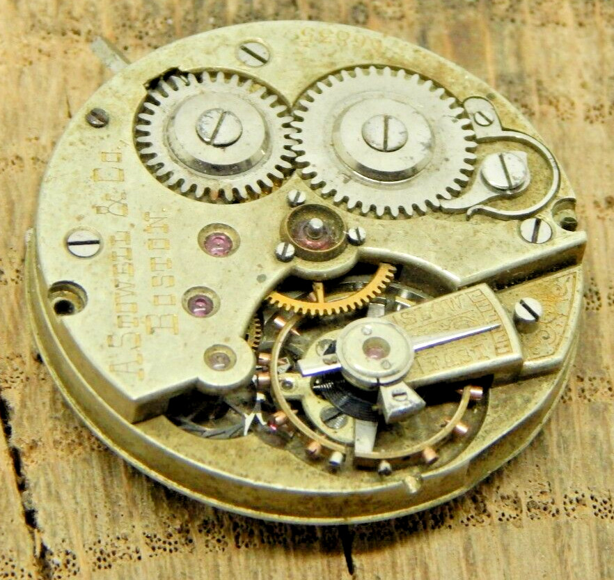Antique Vintage Pocket watch movement A. Stowell & Co Boston High Grade 29mm 0s