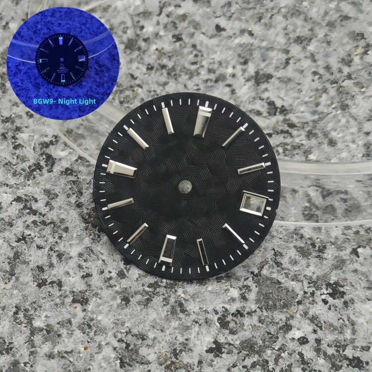 28.5mm Silver Textured Dial 3H Date BGW9 Lume Fit Auto Mod Part