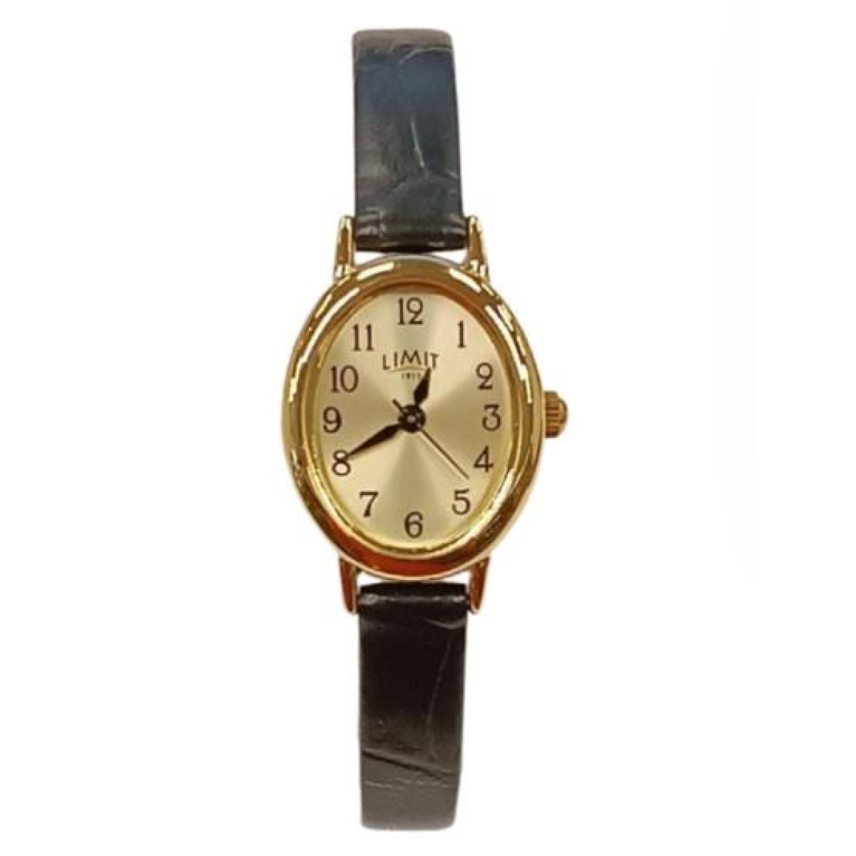 Watch 27mm Golden Oval Dial Black Faux Leather Strap Elegant Quartz Slim Vintage