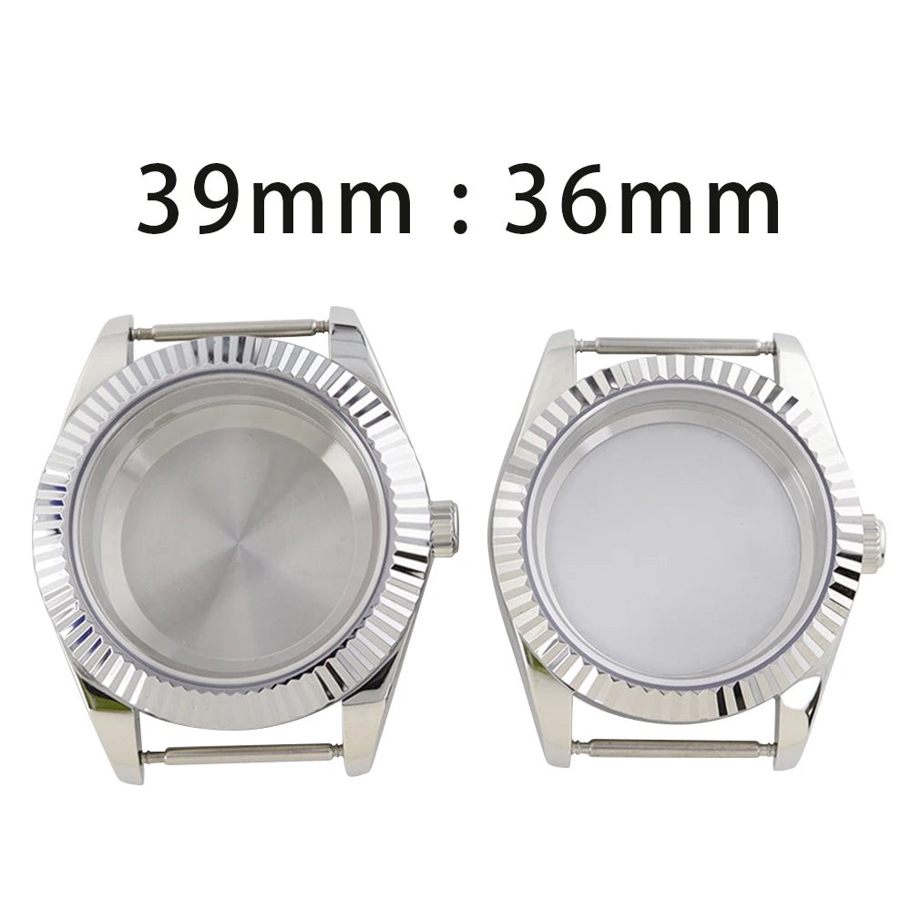 Fluted 36/39mm Watch Case Sapphire Crystal For NH35 NH36 NH38 Miyota 8215