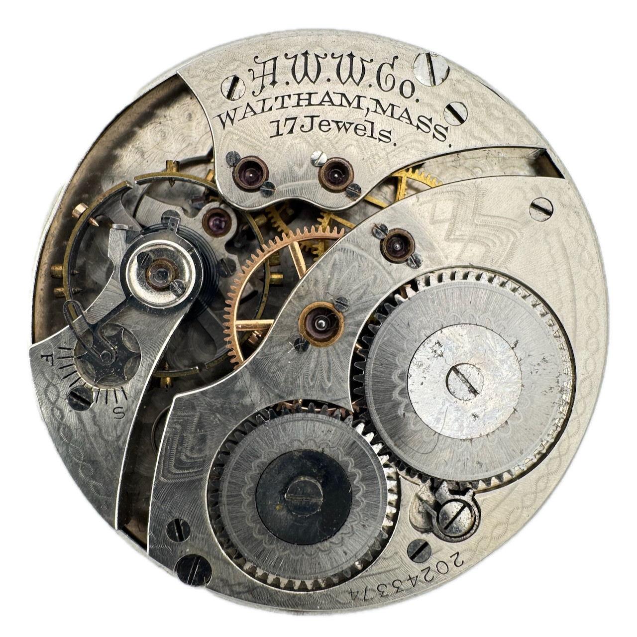 Antique 12s 1915 Waltham Mechanical Open Face Pocket Watch Movement No. 225 Runs