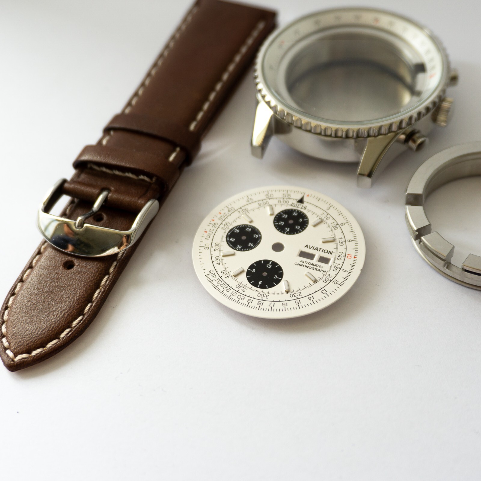 Aviation Chronograph ETA Valjoux 7750 Case Watch Kit / Kit DIY Watch Case