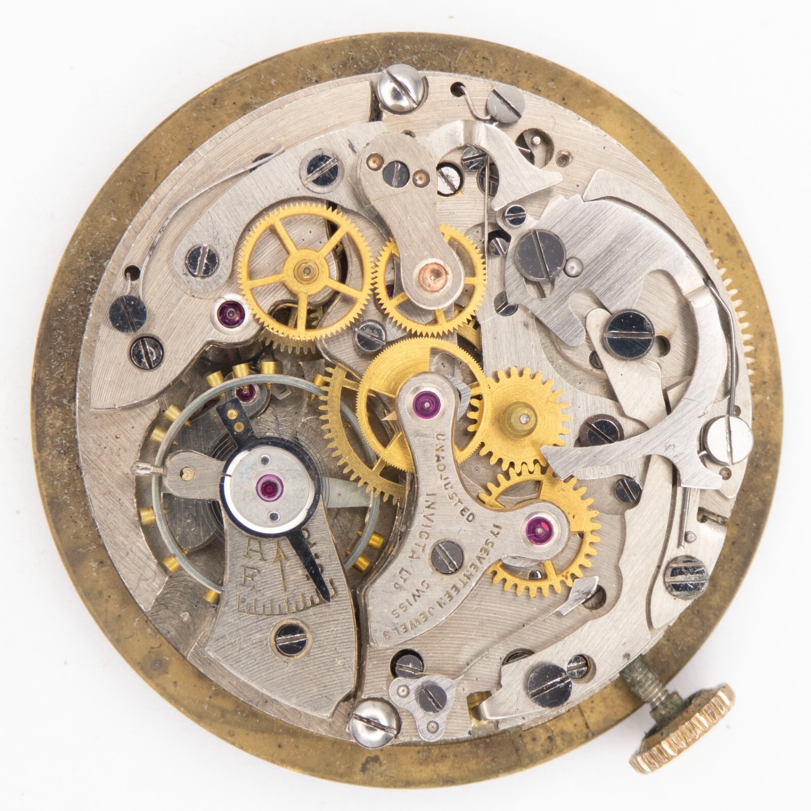 Vintage Invicta 31 x 8.3 mm 17-Jewel Chronograph Wristwatch Movement, Keeps Time