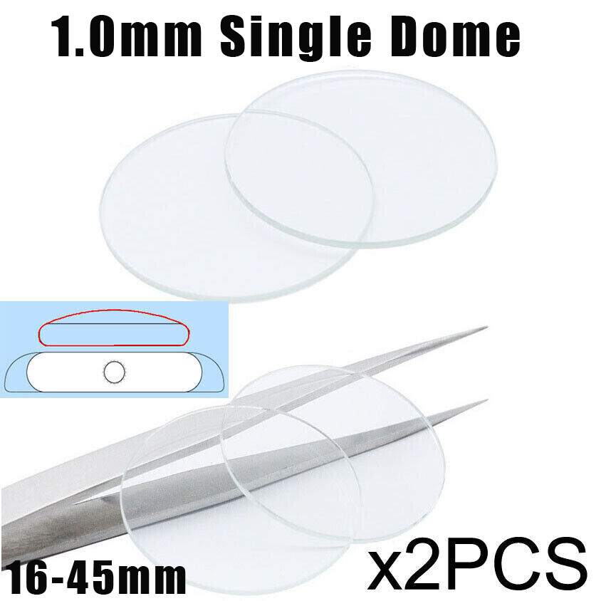 2Pcs 1.0mm Single Dome Watch Mineral Glass Lens Mirror Watch Crystal 16 to 45mm