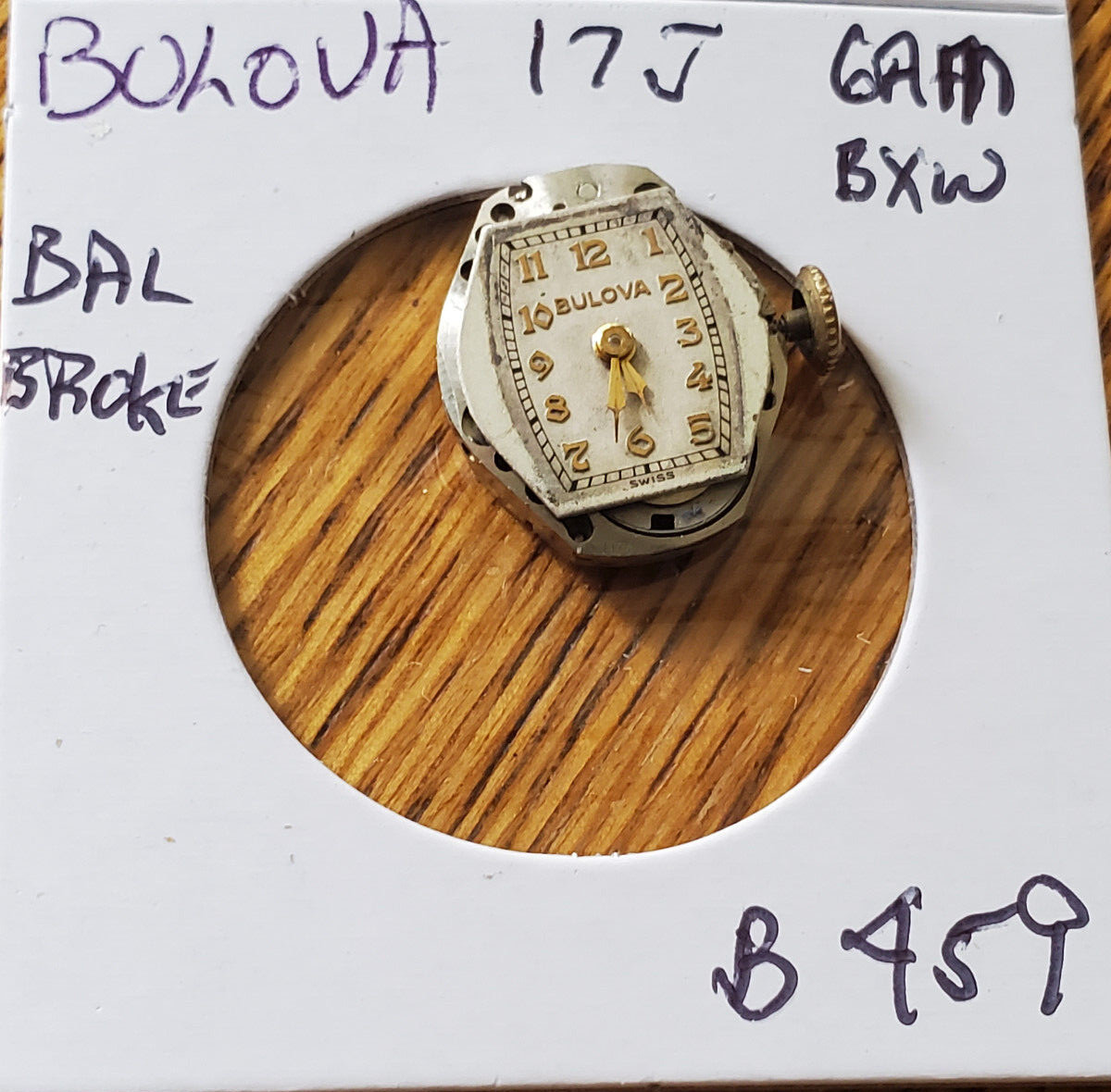 LADIES BULOVA 17J 6AM BXW WRIST WATCH MOVEMENT #459