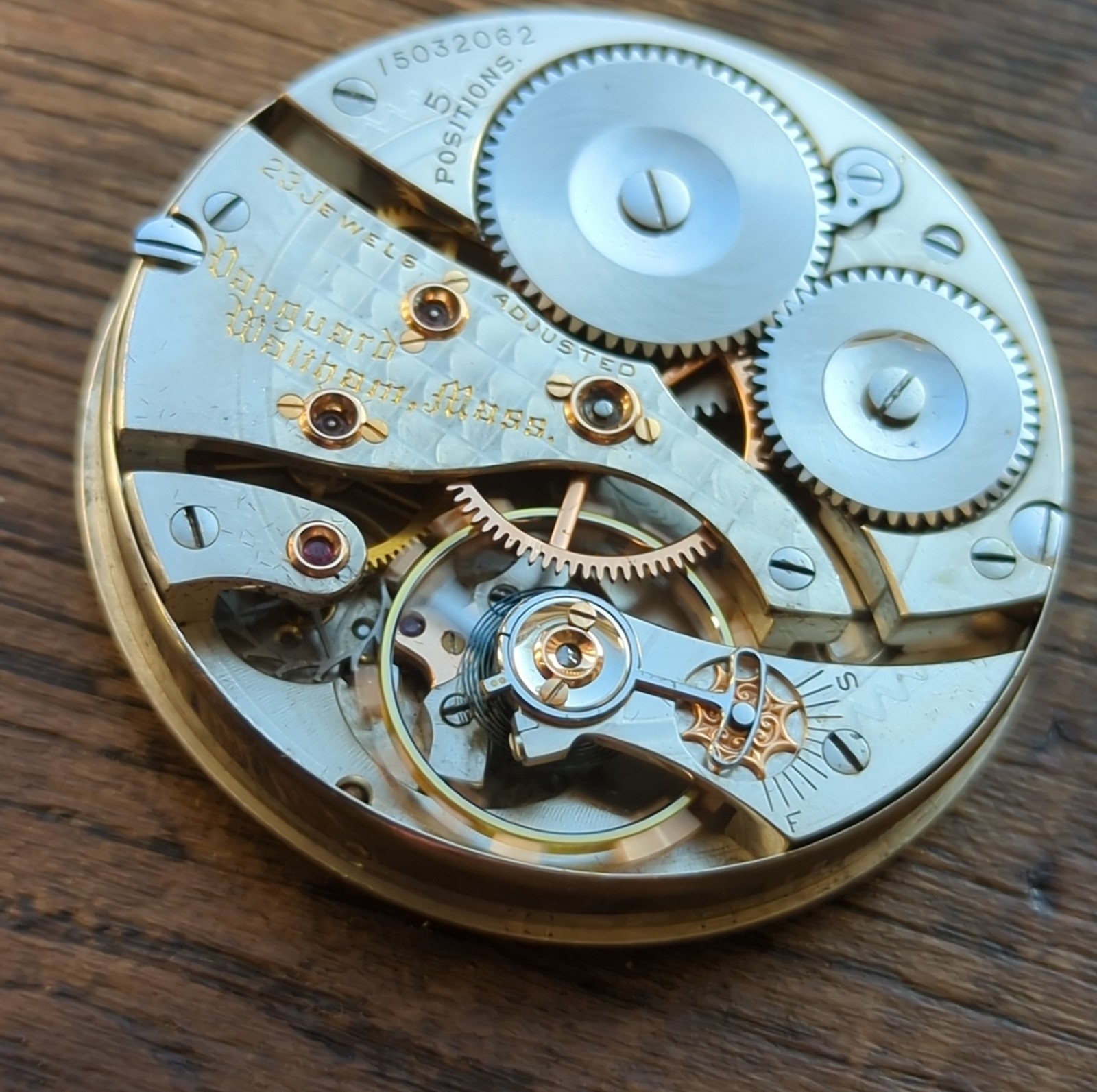 Waltham Vanguard 23J 5 Pos. 1899 Pocket Watch Movement, Ticking (G73)