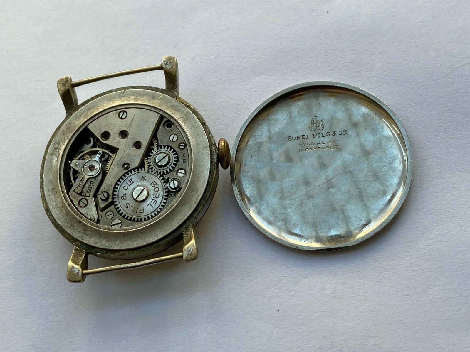 VINATEG MEN WATCH PARTS MOVEMENT BOREL FILS Co. 15 JEWELS MILITARY RRR 1940