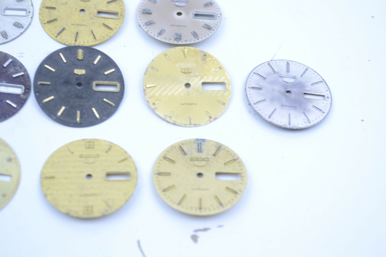 Lot of 12 Seiko 5 Dress Watch Dials 7009 Movement Gold Black and Silver