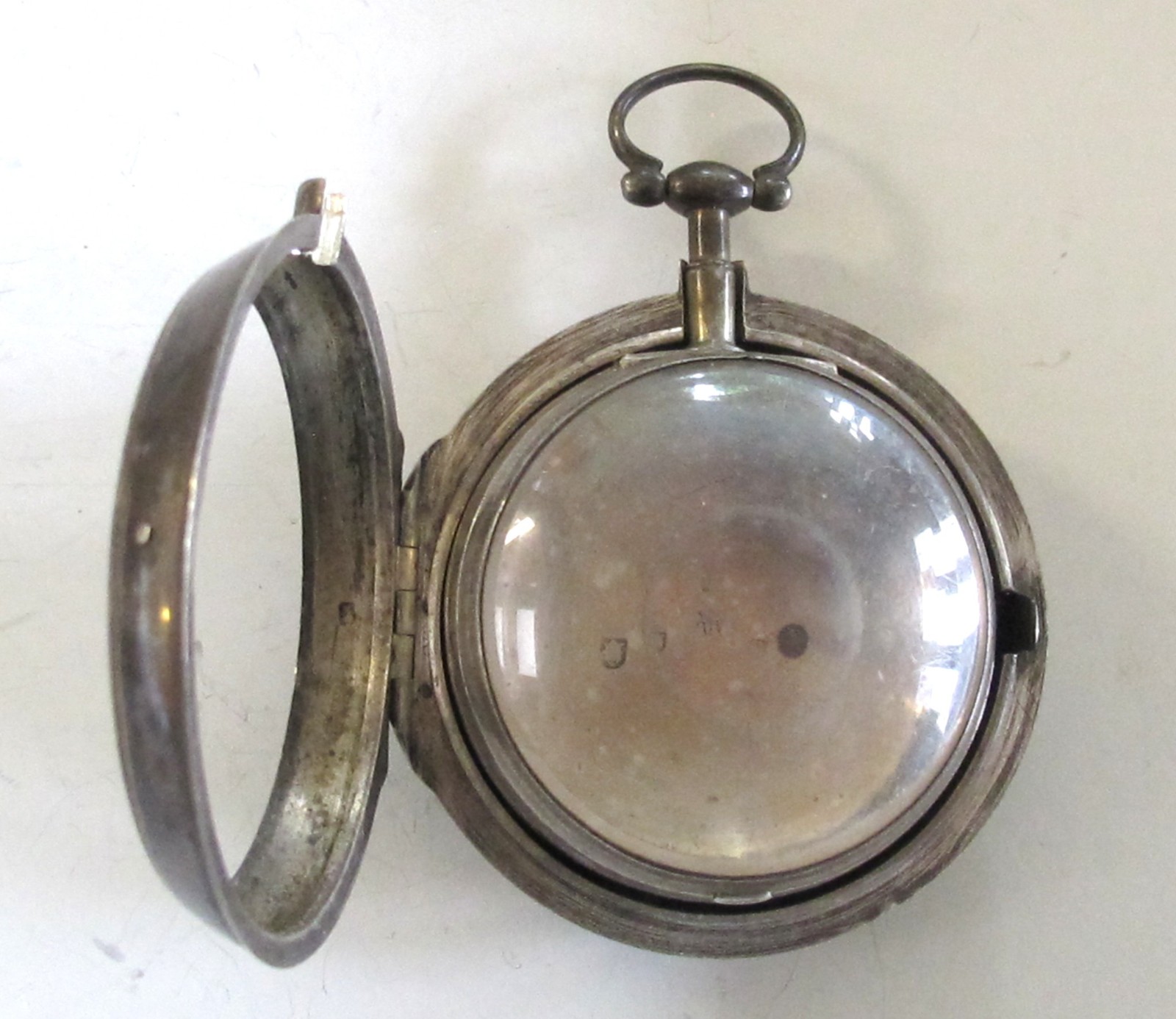 HALLMARK STERLING SILVER ENGLISH POCKETWATCH CASE Bullseye Crystal in PAIR CASE