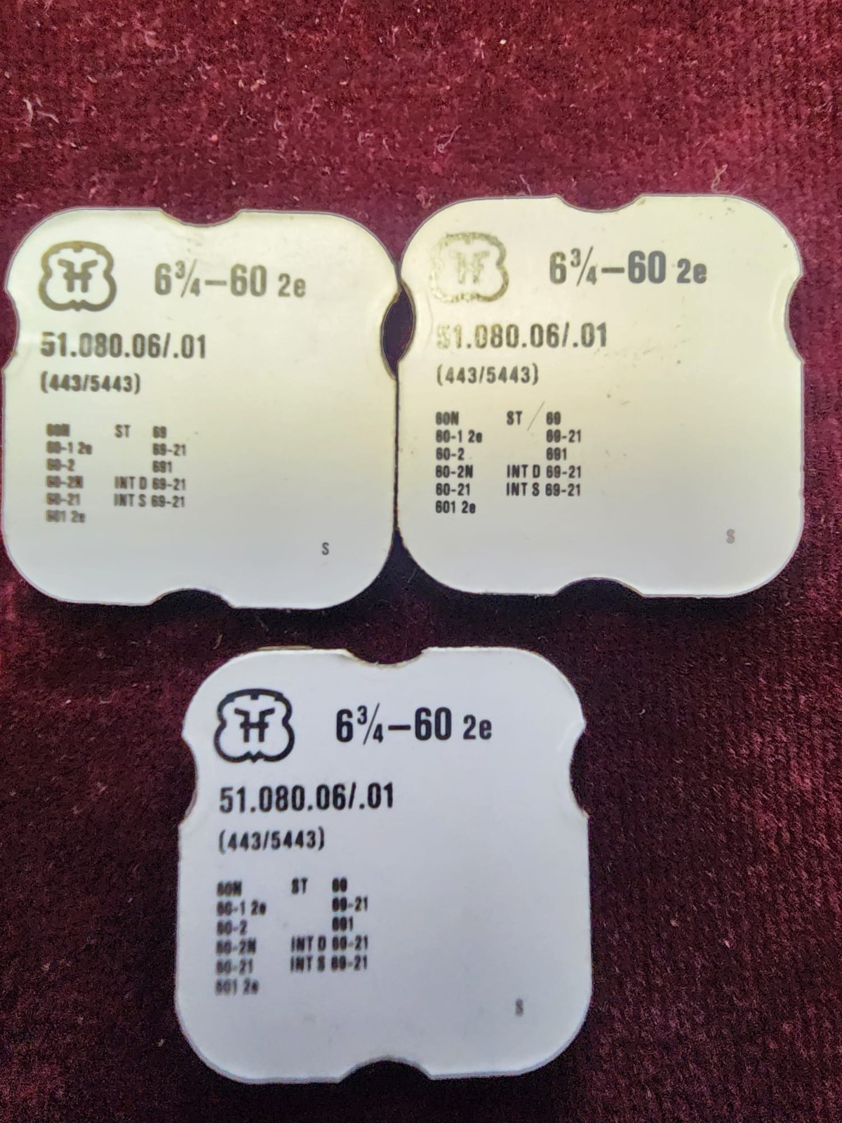 Vintage H 6¾–60 2e Swiss Watch Parts #51.080.06/.01 (443/5443) – Lot of 3 Packet