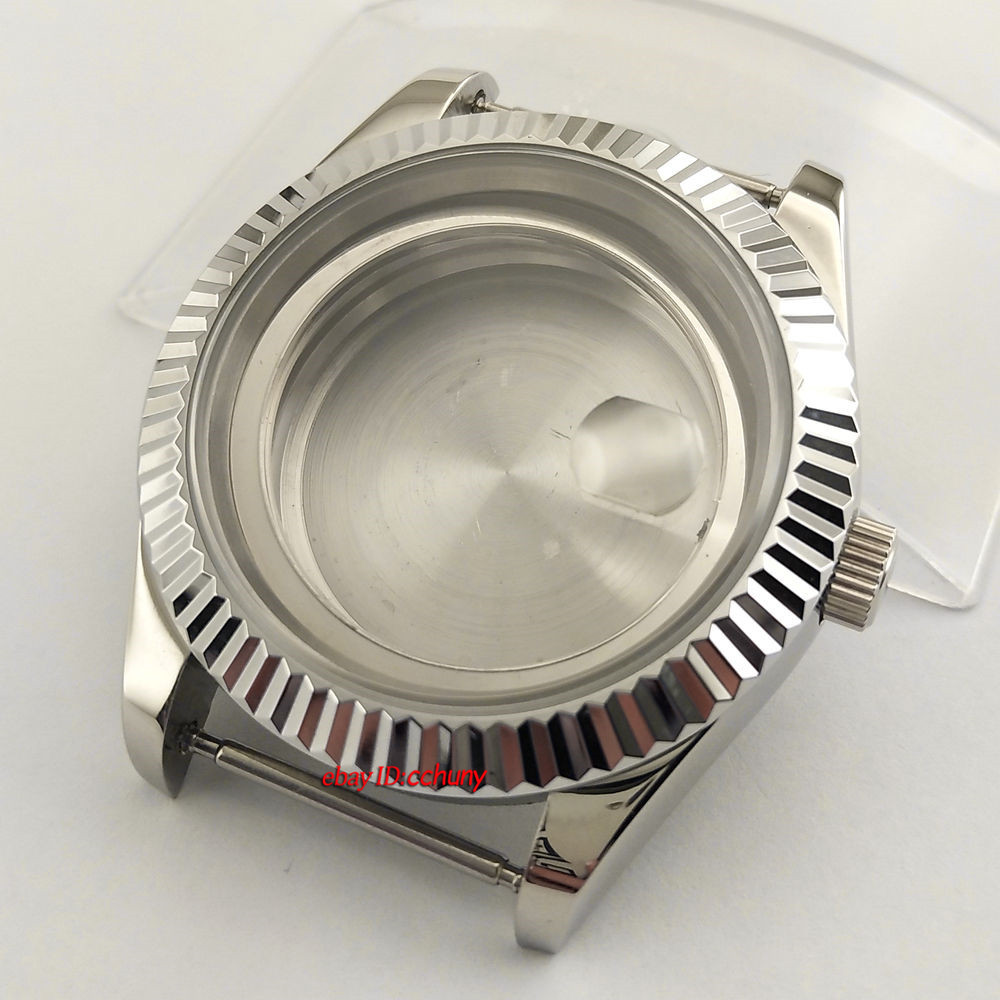41mm sapphire glass Silver Watch Case fit ETA 2836 Miyota 8215 821A P838