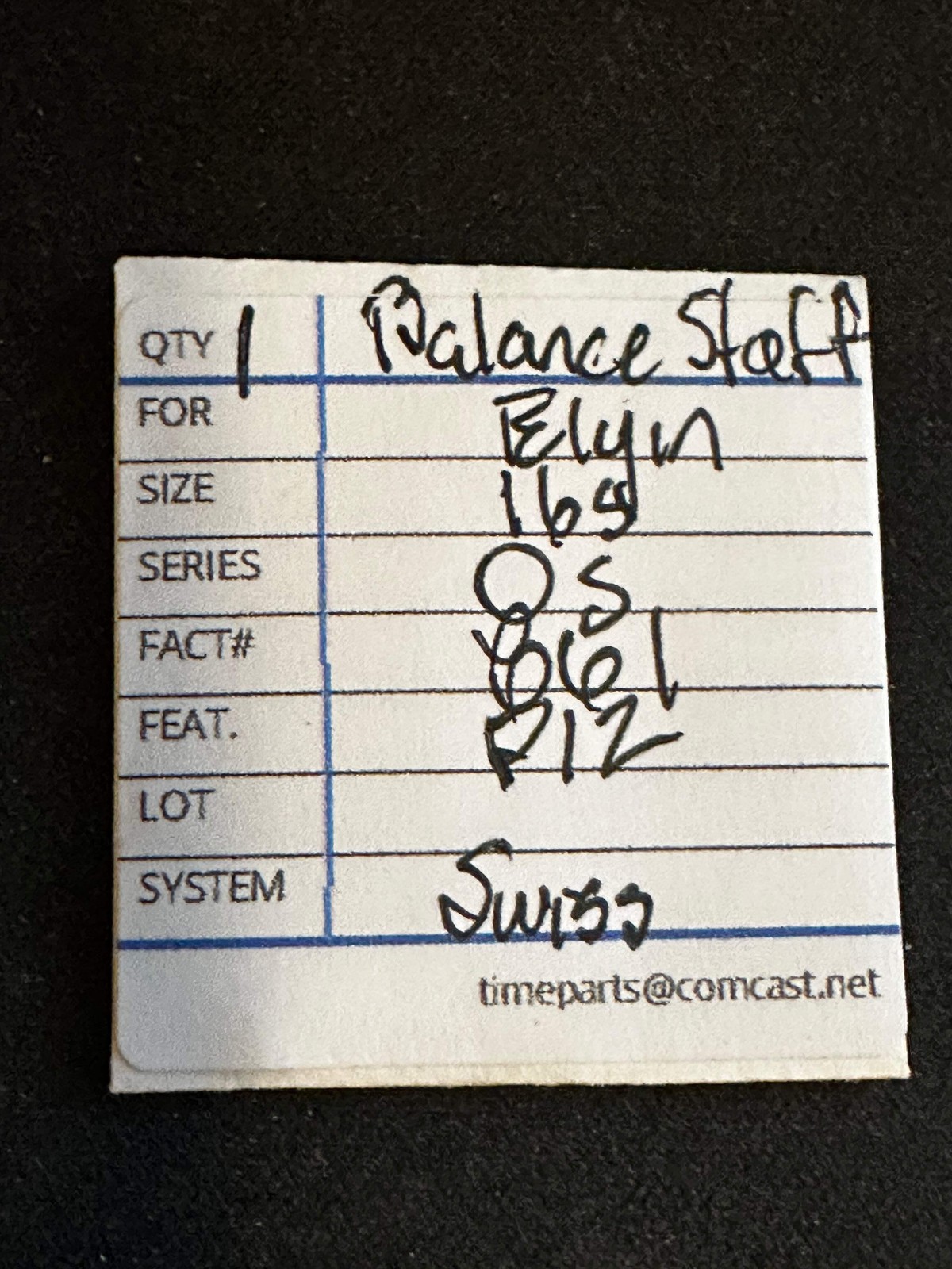 Swiss Made Balance Staff for Elgin 16s OS, P12, No. 861 – New