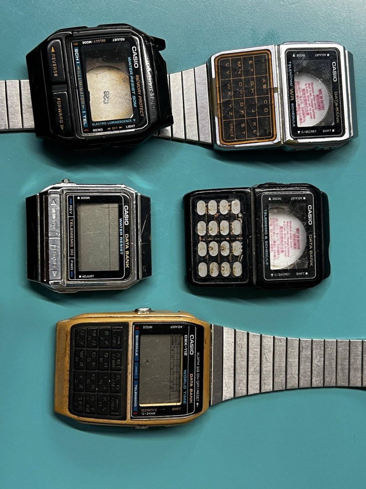 Lot of 5 Vintage CASIO Data Bank Watches – DBX-112 / DB-150 .. – for parts