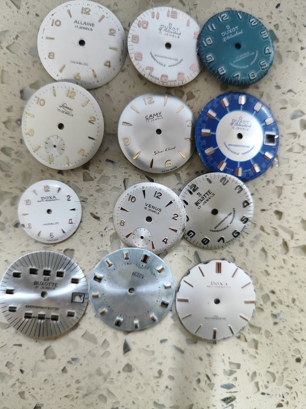 Vintage Swiss Watch Part Lot Dials doxa/Camy/Butex & Other swiss watch NOS