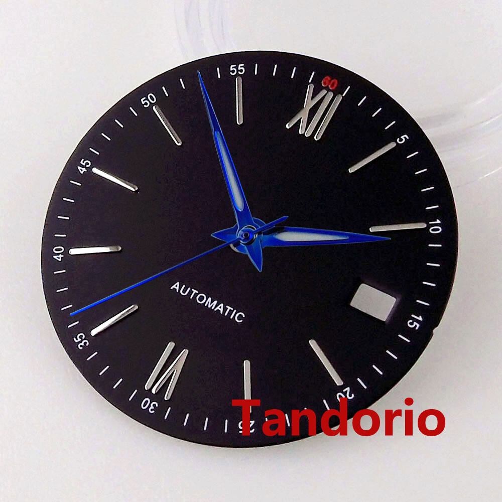 31mm Bliger Silver Blue Black Dial Hands Fit NH35A NH36A Movement Date Window