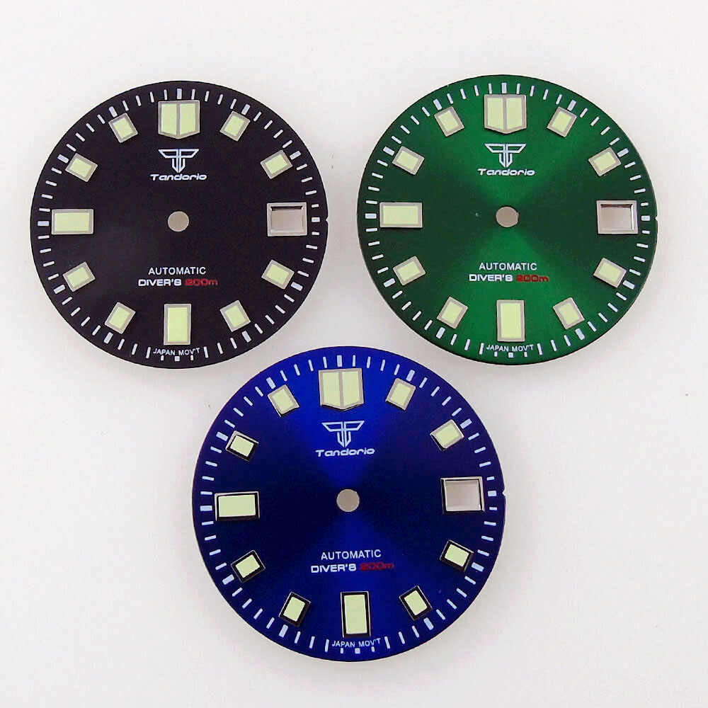29mm Green Lume Sunburst Watch Dial Fit For NH35/NH35A Movement Date Window