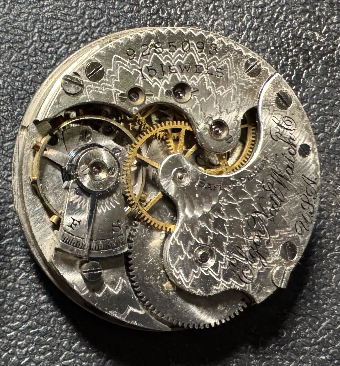 1901 ELGIN 0S 15J PW PS GRADE 223 WATCH MOVEMENT & DIAL