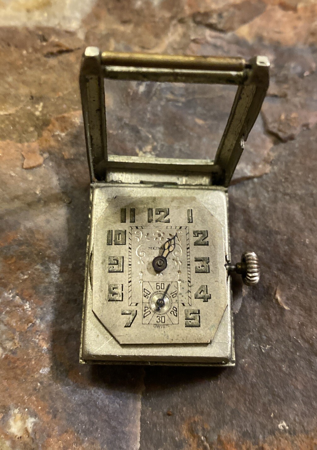Vintage Meyer Studeli 6J 2 Adj. Movement Wrist Watch Parts Repair Nickel Case