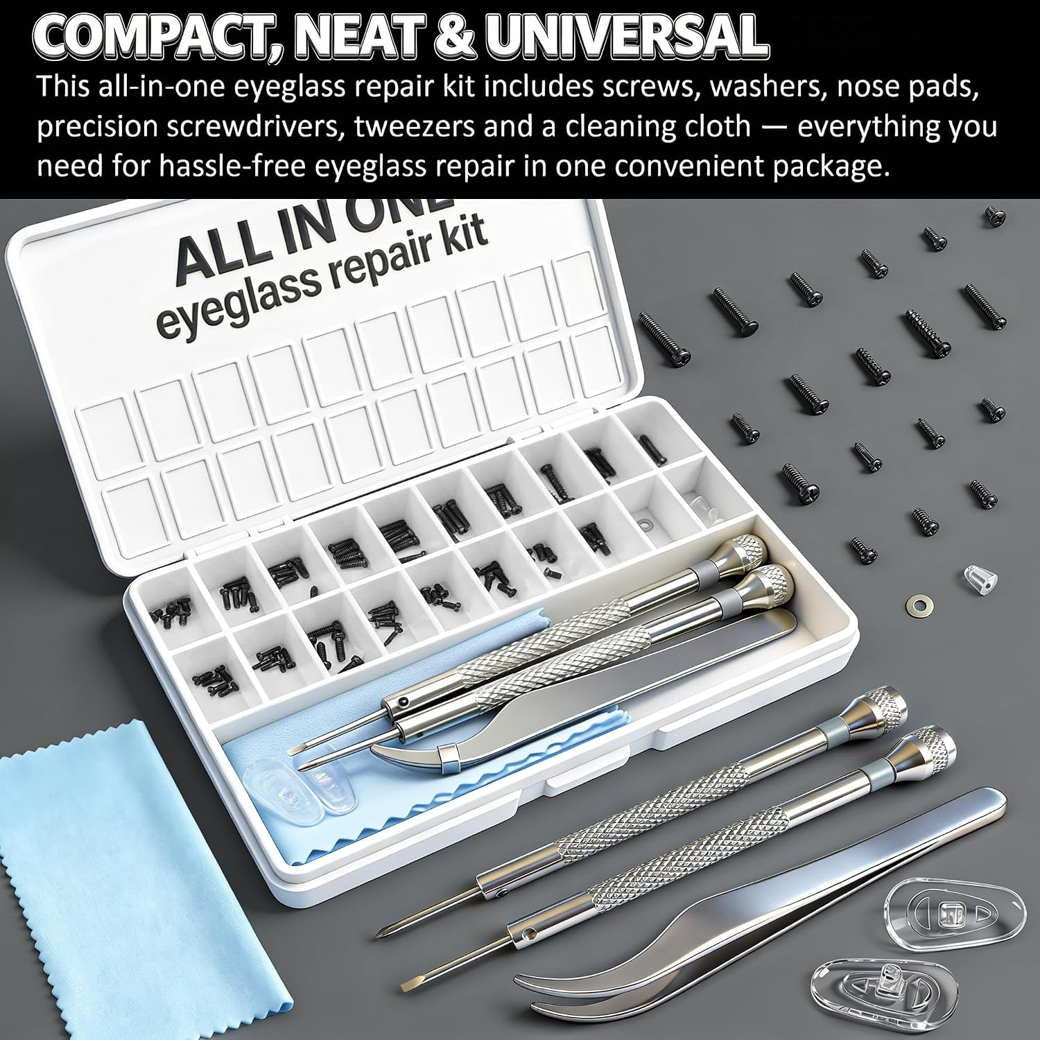 Black Eyeglass Repair Kit with 18 Sizes Black-Coated Screws, 1.4mm Precision …