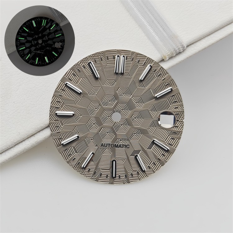 NH35 Dial 28.5mm Architectural Dial Green Lume Fit for NH36 Movement Watch Parts