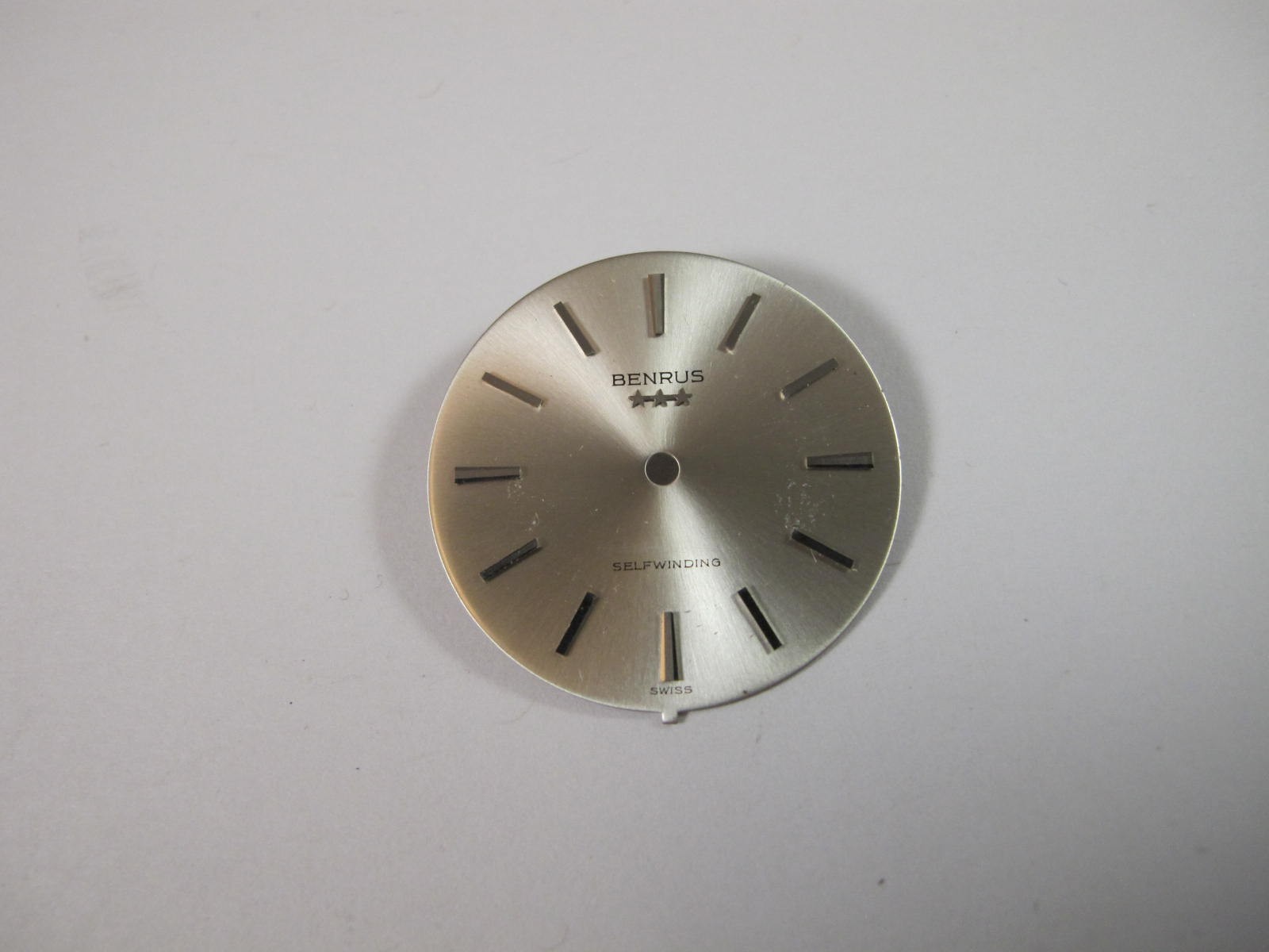 BENRUS BY SINGER MENS 3 STAR SILVER COLOR OLD STOCK WATCH DIAL WITH TAB AT 6