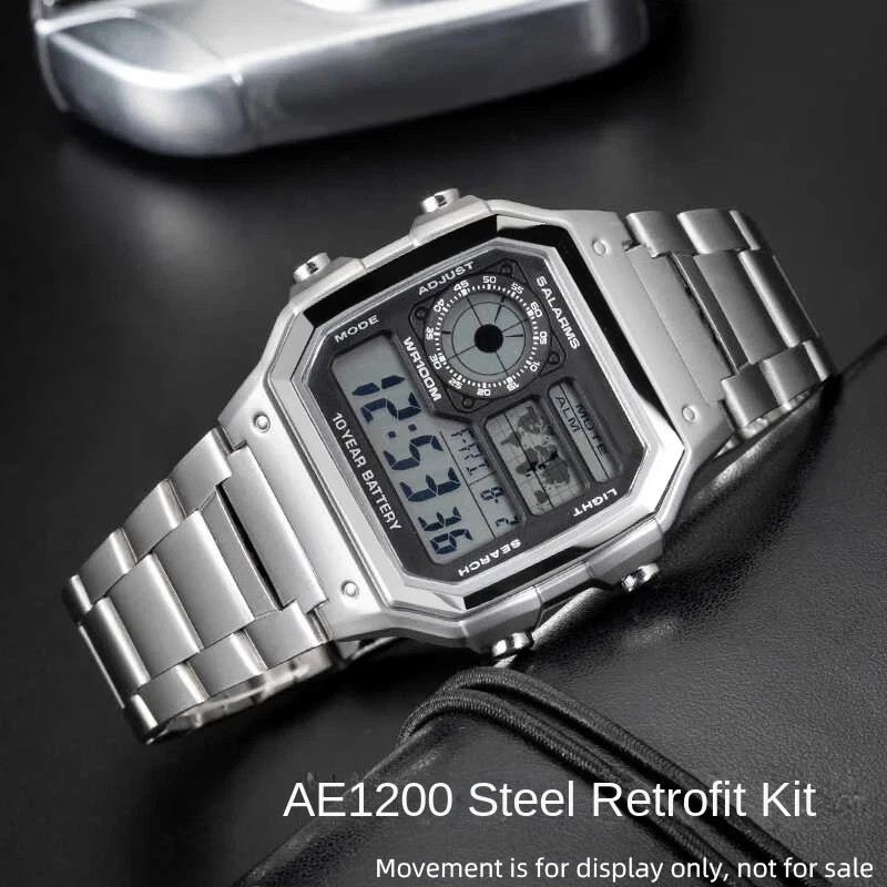 All Metal Watch Case for Ca.sio AE1200 3299 Silver Glass Waterproof Ring Genuine