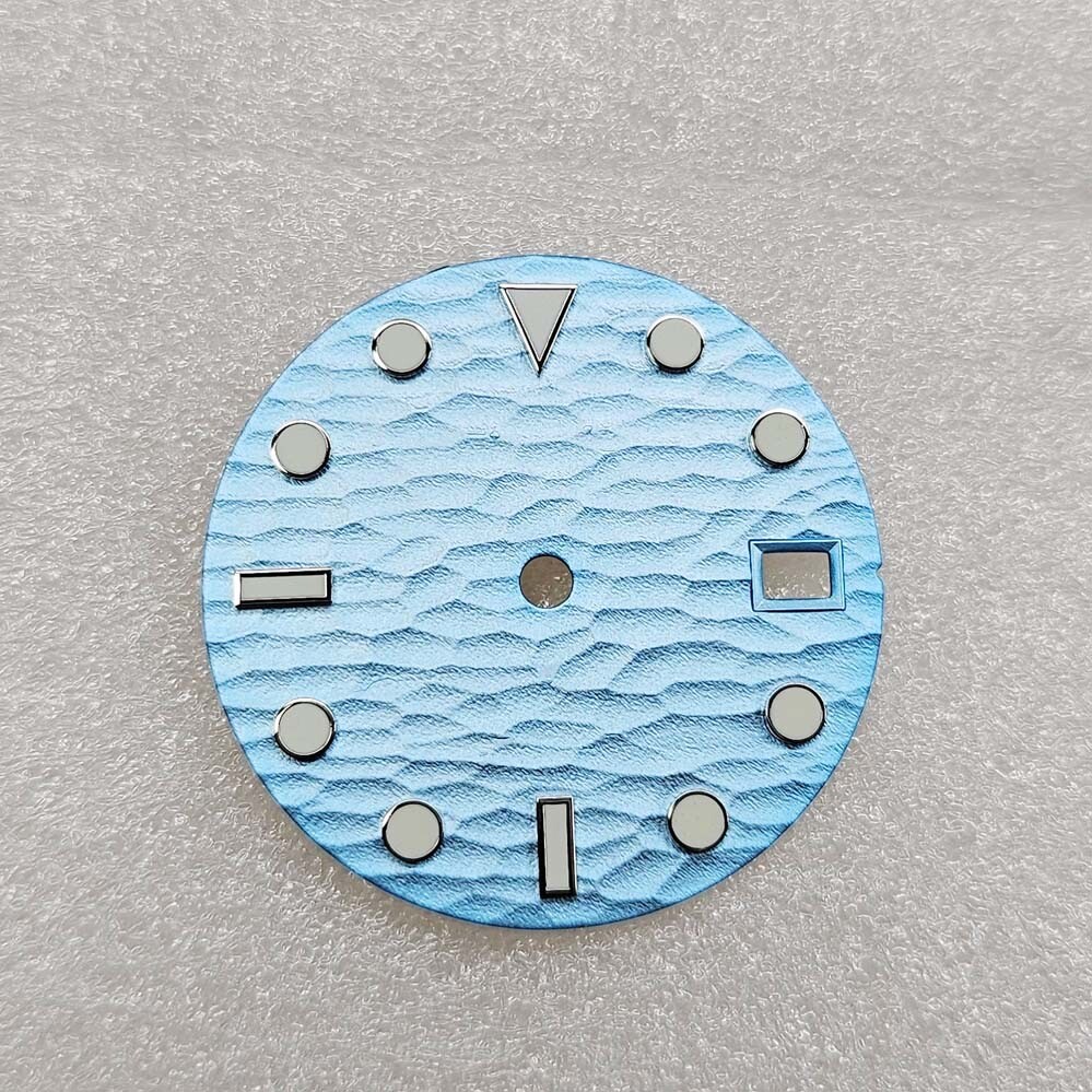 New 28.5MM Sea Waves Luminous Metallic Watch Dial Date for NH35/36