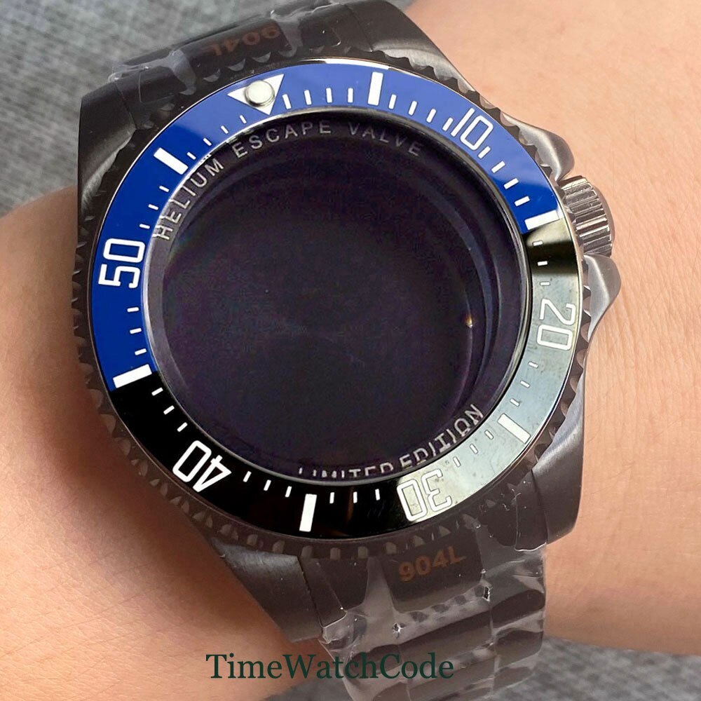 43mm PVD Black Watch Case Fit NH34 NH35 NH36 ETA2824 PT5000 Miyota8215 DG2813