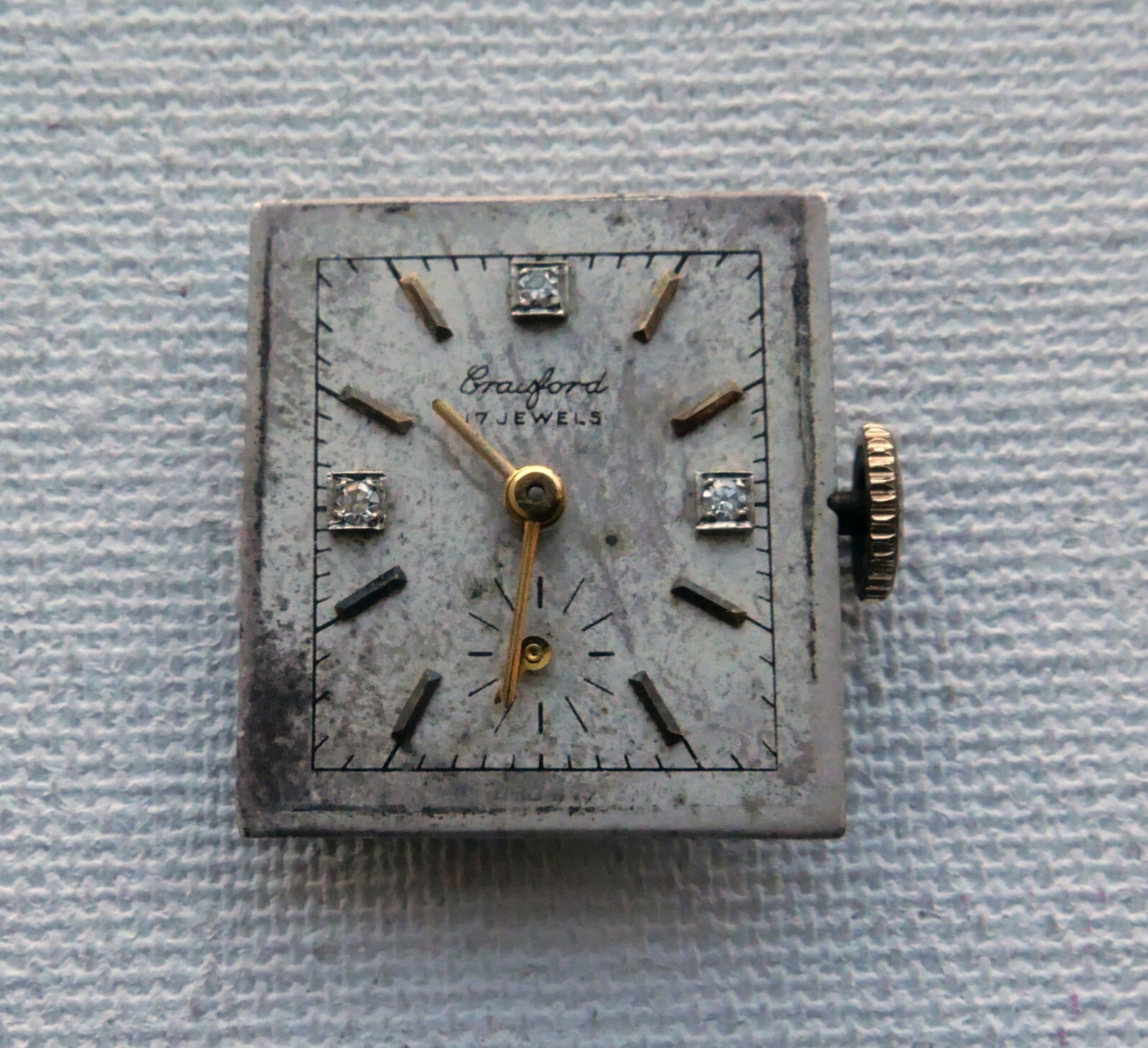 Vintage Crawford Swiss Made Watch Movement Diamond Dial 17 J Runs