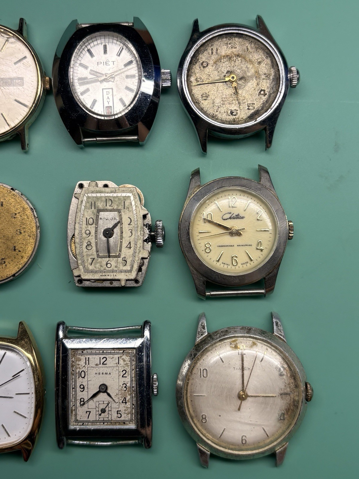 Vintage Watchmakers Project Repair Lot Timex Elgin Helbros Herma Movements 12 Pc