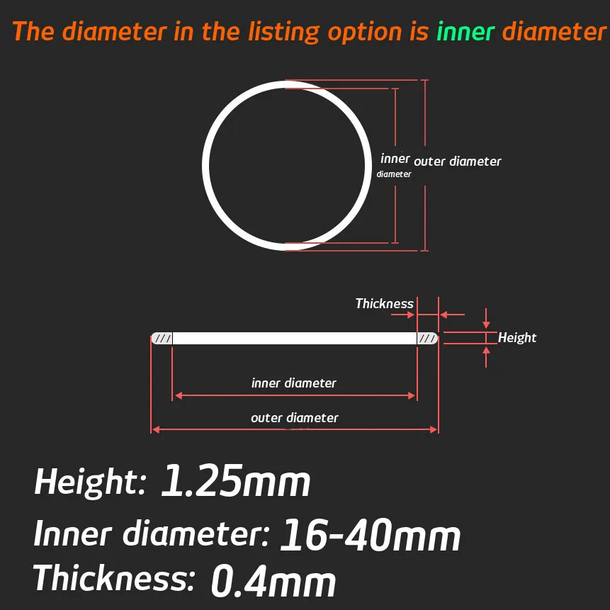 0.4mm Waterproof O-Ring Gasket Front Watch Case Sealing Ring Tool 16-40mm 1.25mm