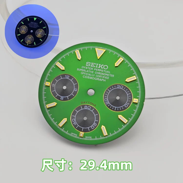 29.4mm Multifunctional Watch Dial Green Luminous For VK63 Movement Watch Parts