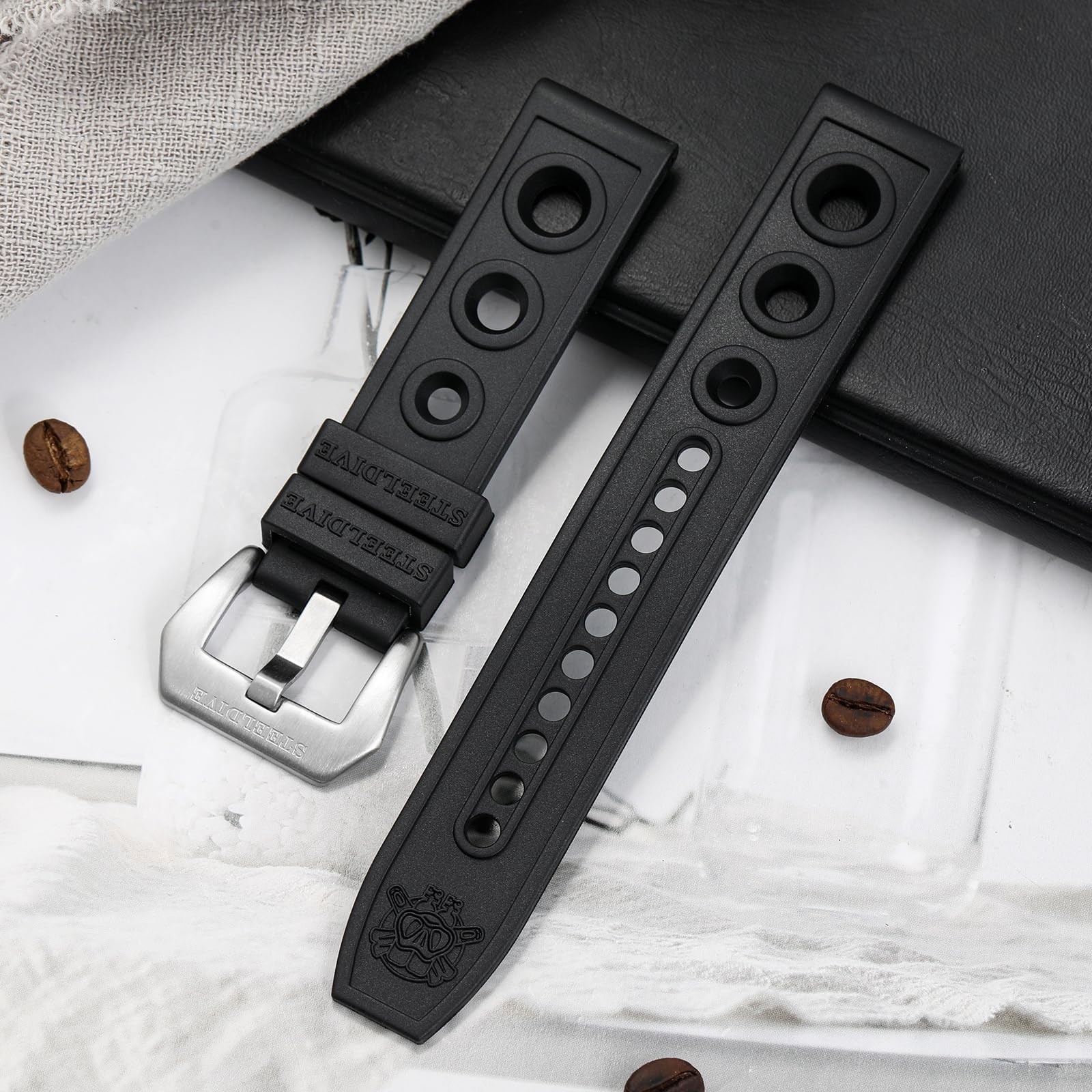Steeldive Rubber Dive Watch Strap, 20mm Soft Replacement Watch Bands Black Wa…
