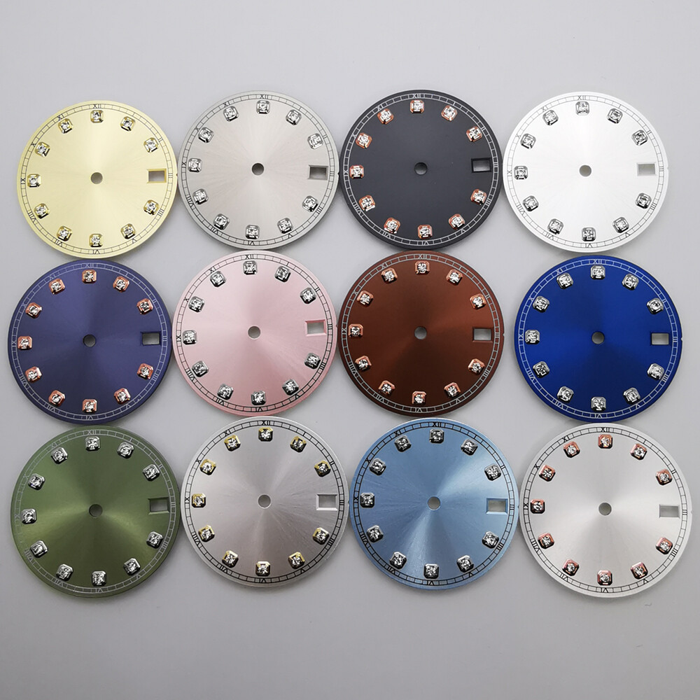 28.5mm black white blue green sterile diamond watch dial fit NH35 movement