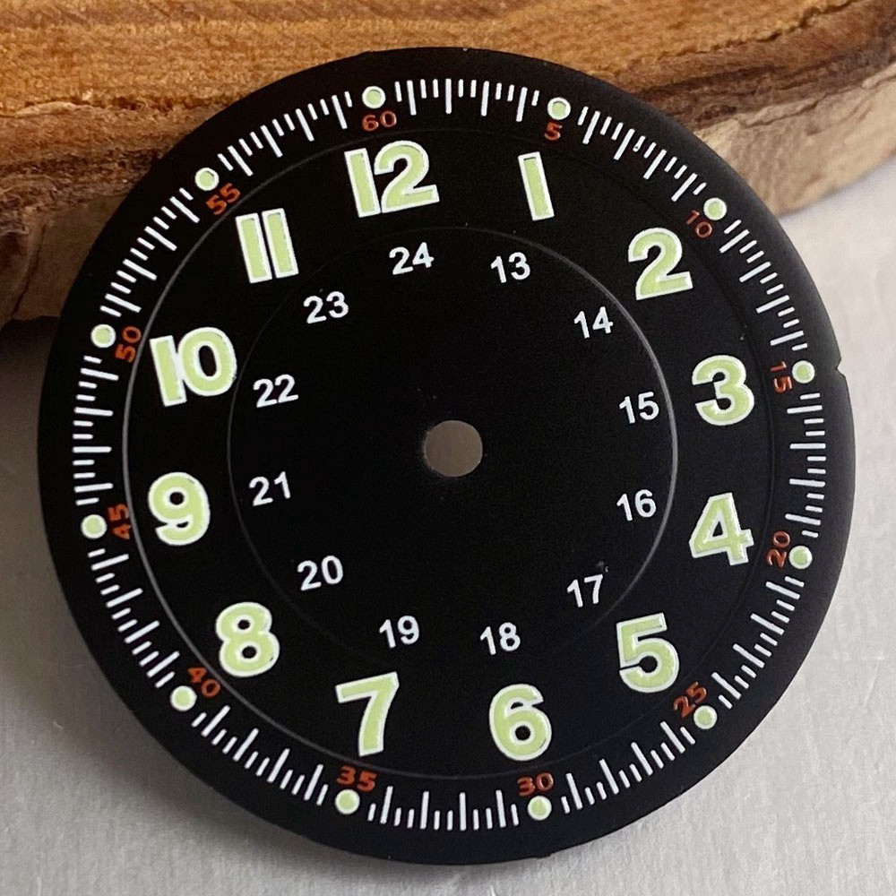 29mm Black Retro Pilot Lume Watch Dial Face Fit NH35 ETA2824 Miyota8215 Movement