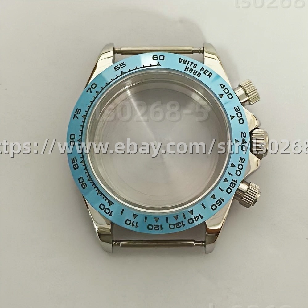 39mm Blue VK63 Case Sapphire Crystal Fit Quartz Movement Steel