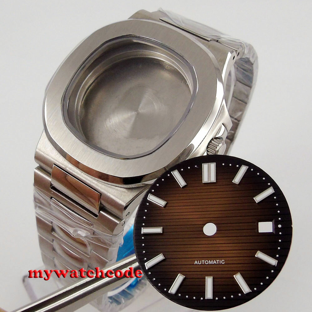 Square 40mm steel Watch Case coffee dial case+bracelet +dial fit eta 2824 PT5000