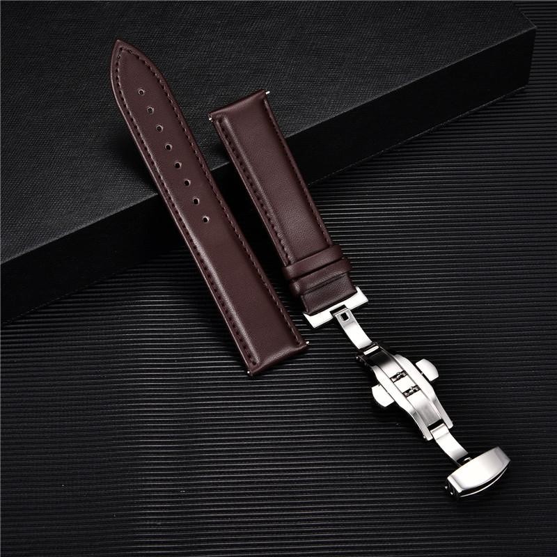 Leather Watch Band 18mm 20mm 22mm 24mm Straps Stainless Steel Butterfly Buckle C
