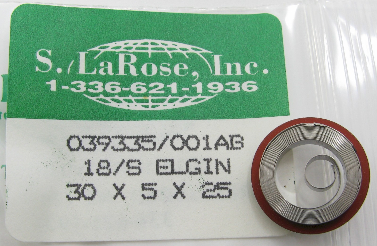 Elgin 18s LaRose 039335 001AB T end watch Mainspring 1 piece * white alloy