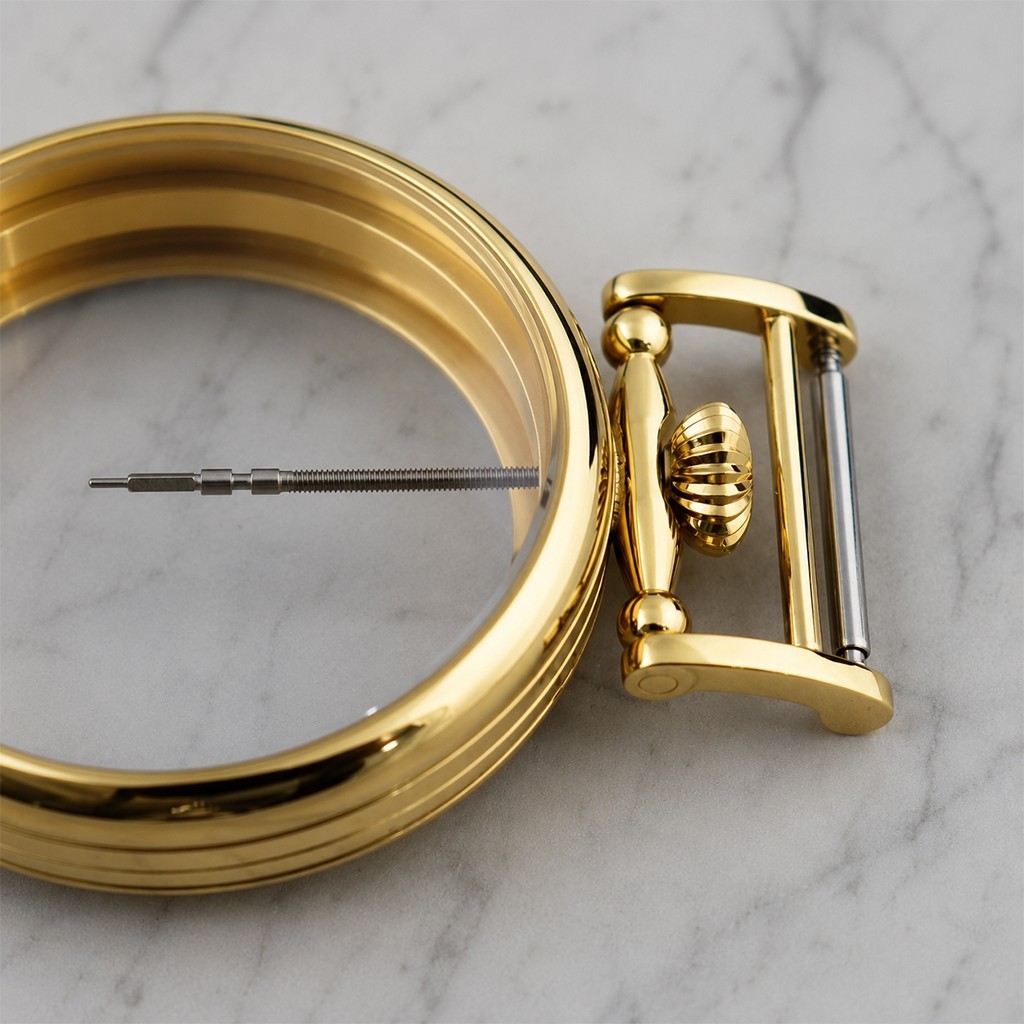 43mm Gold Watch Case 36mm Inner Diameter Mineral Glass TiN Coated Stainless