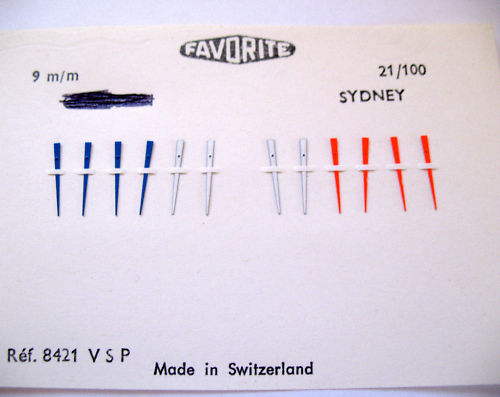 ASSORTED SECONDS HANDS 3 COLOURS 12 PIECES ON 1 CARD SIZE 9MM X HOLE 21/100